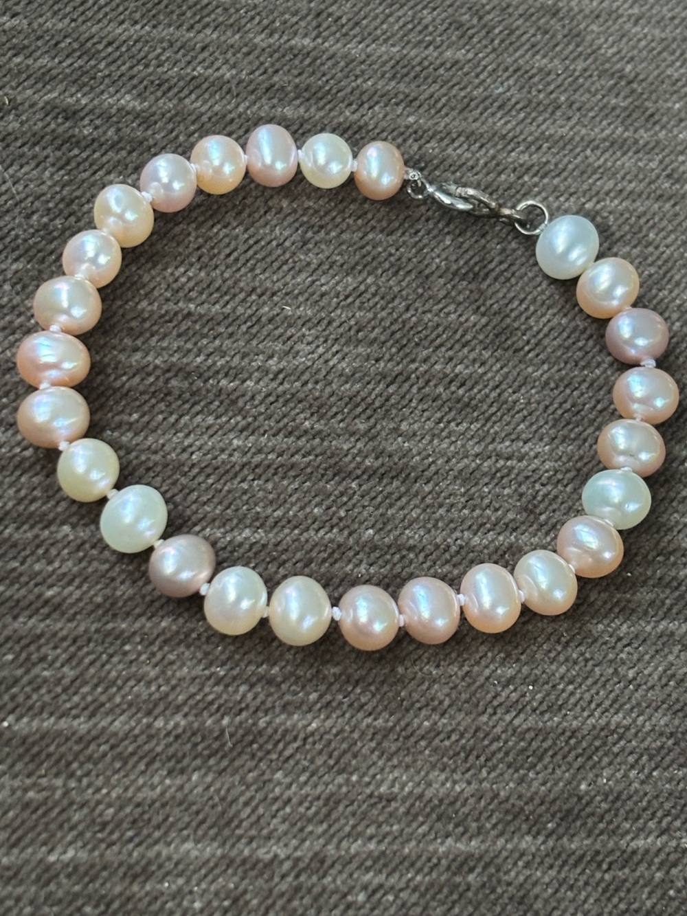 Sterling .925 Real Pearl Vntg bracelet 7.5” Cultured Baroque CALPRO peachy-pink